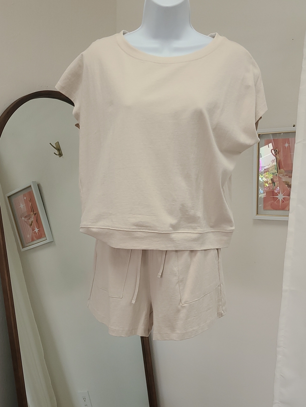 Zenana Outfitters Cream Two-Piece Lounge Set